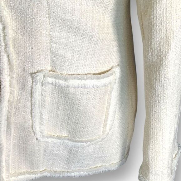 Shein Cream Tweed Open Front Collarless Blazer Jacket Metallic Detail Size XL - Picture 7 of 11